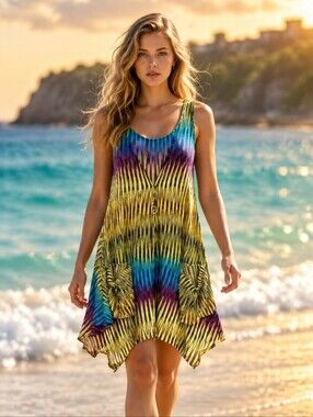 Knot Yellow and Blue Swim Coverup for a Tropical Vibe Size M/L